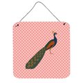 Micasa Indian Peacock Peafowl Pink Check Wall or Door Hanging Prints6 x 6 in. MI225948